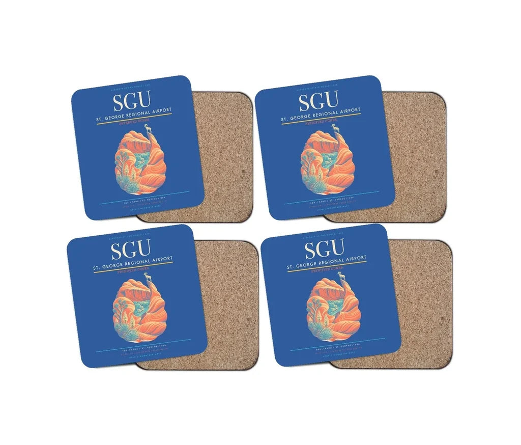 St. George Regional Airport (SGU) design on blue 4 pieces set coaster