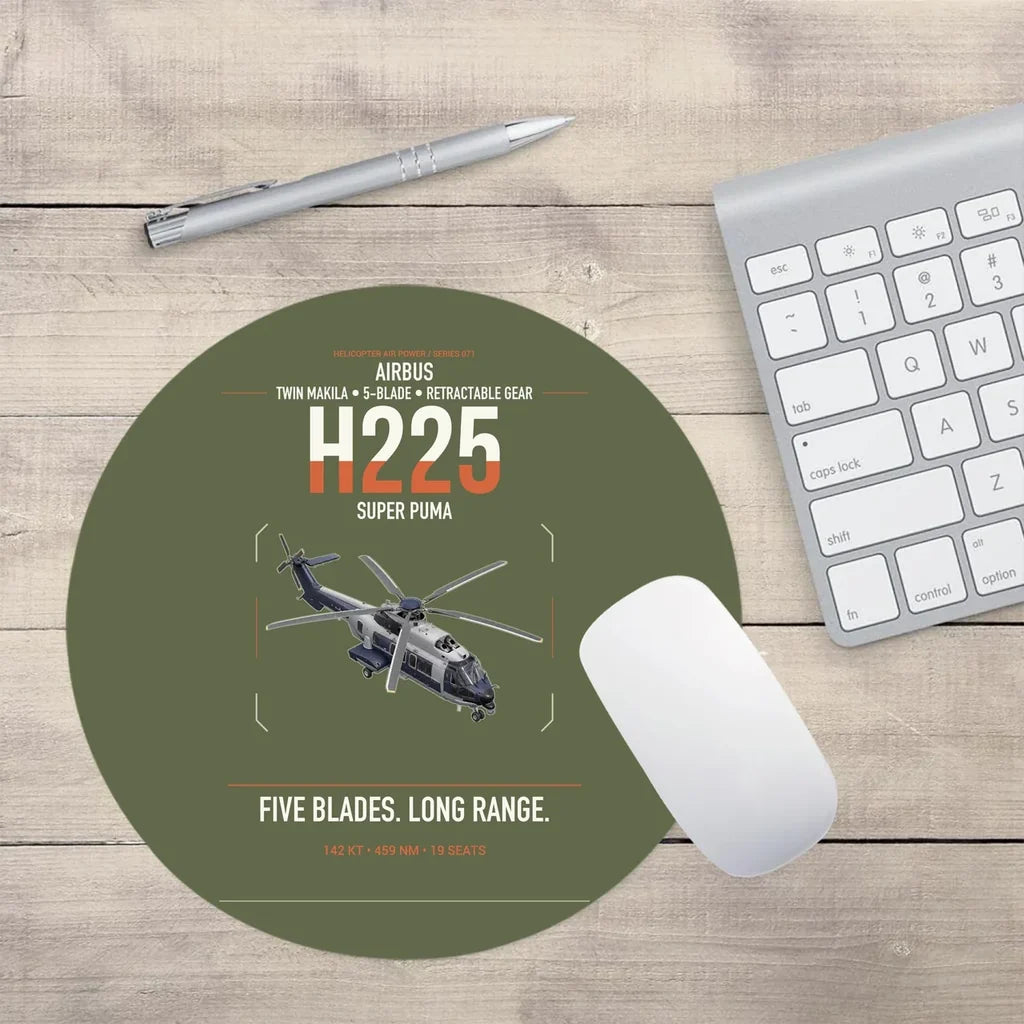 Airbus H225 design on green army round mouse pad