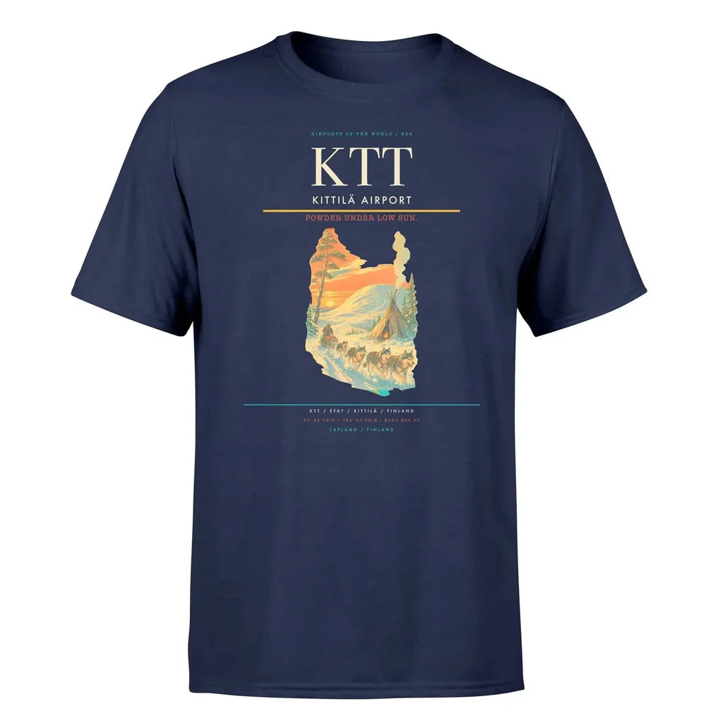 Kittilä Airport (KTT) T-Shirt single-side front print in Navy Blue | kittilä-airport-ktt-double-side-t-shirt