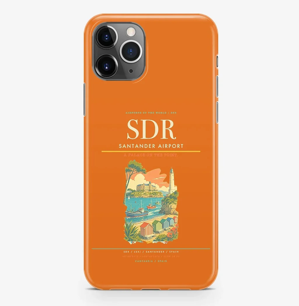 Santander Airport (SDR) design on orange iPhone 16 Pro MagSafe case