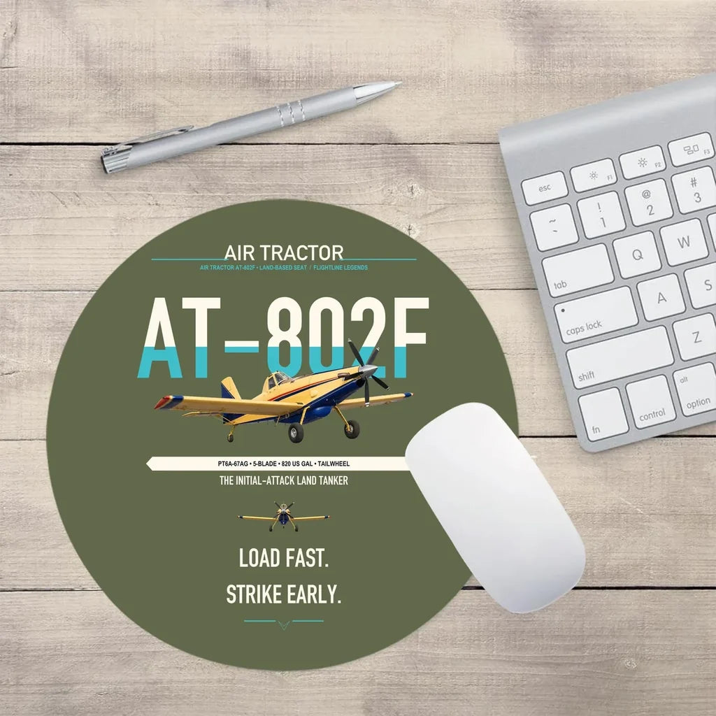 Air Tractor AT-802F design on green army round mouse pad