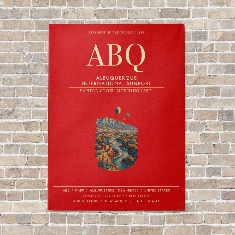 Albuquerque International Sunport ABQ vertical canvas print - no frame - red background