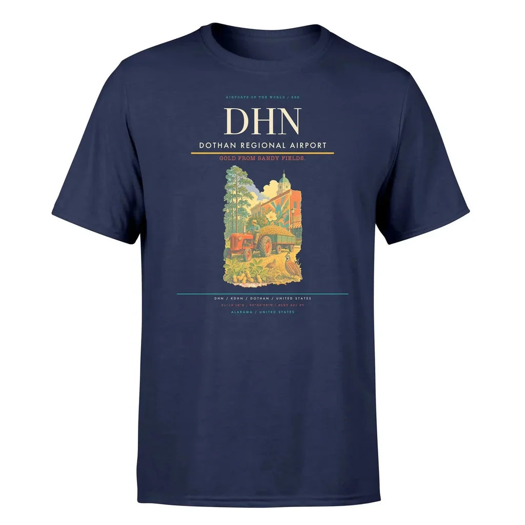 Dothan Regional Airport (DHN) T-Shirt single-side front print in Navy Blue | dothan-regional-airport-dhn-double-side-t-shirt
