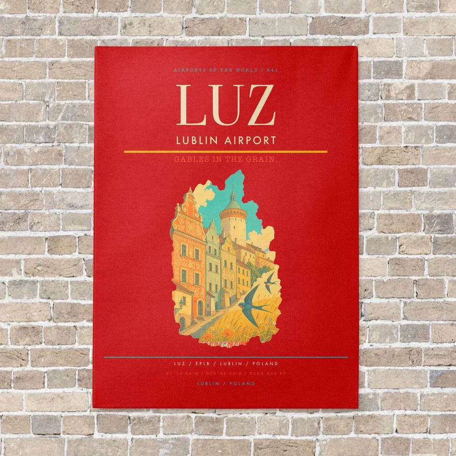 Lublin Airport LUZ vertical canvas print - no frame - red background