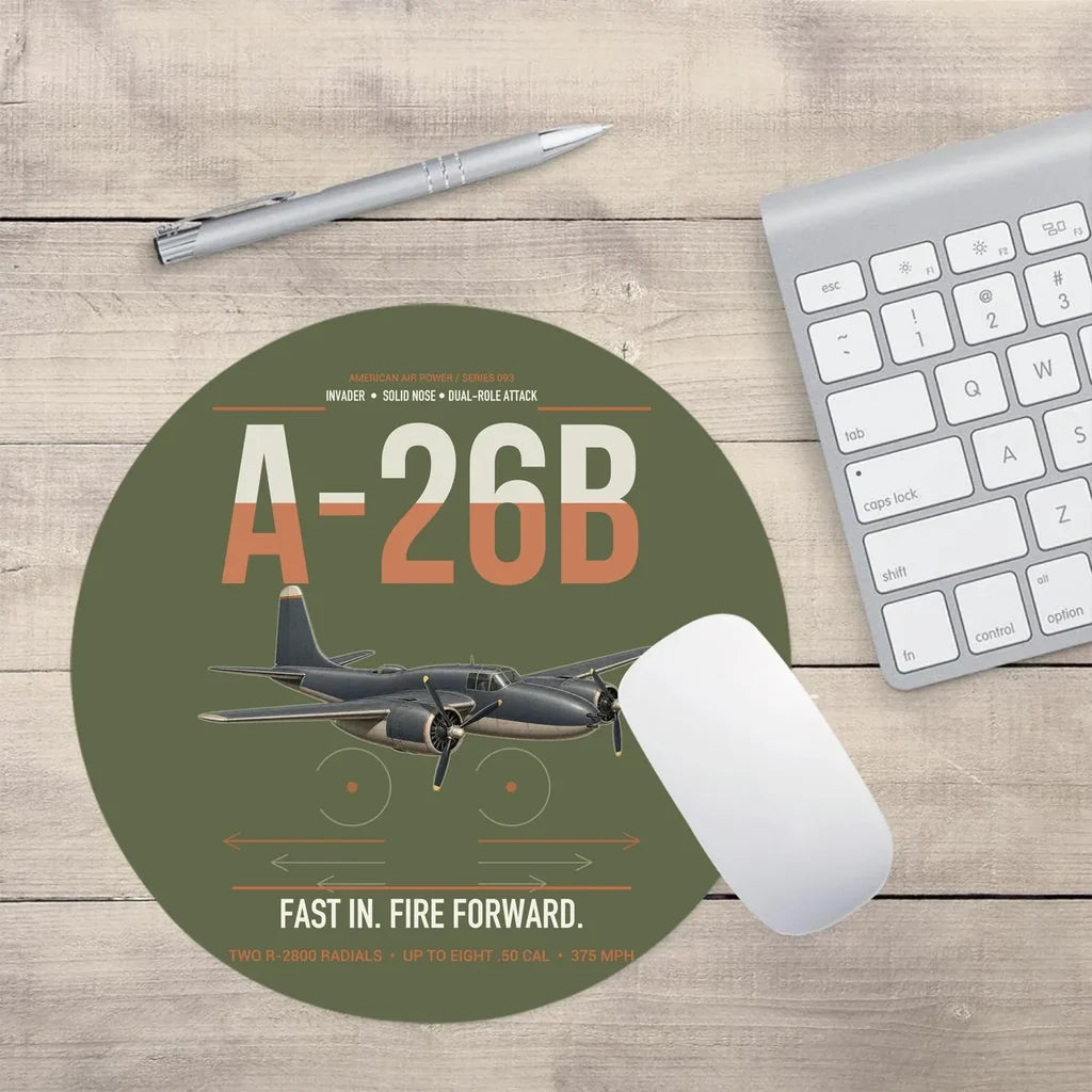 A-26B Invader design on green army round mouse pad