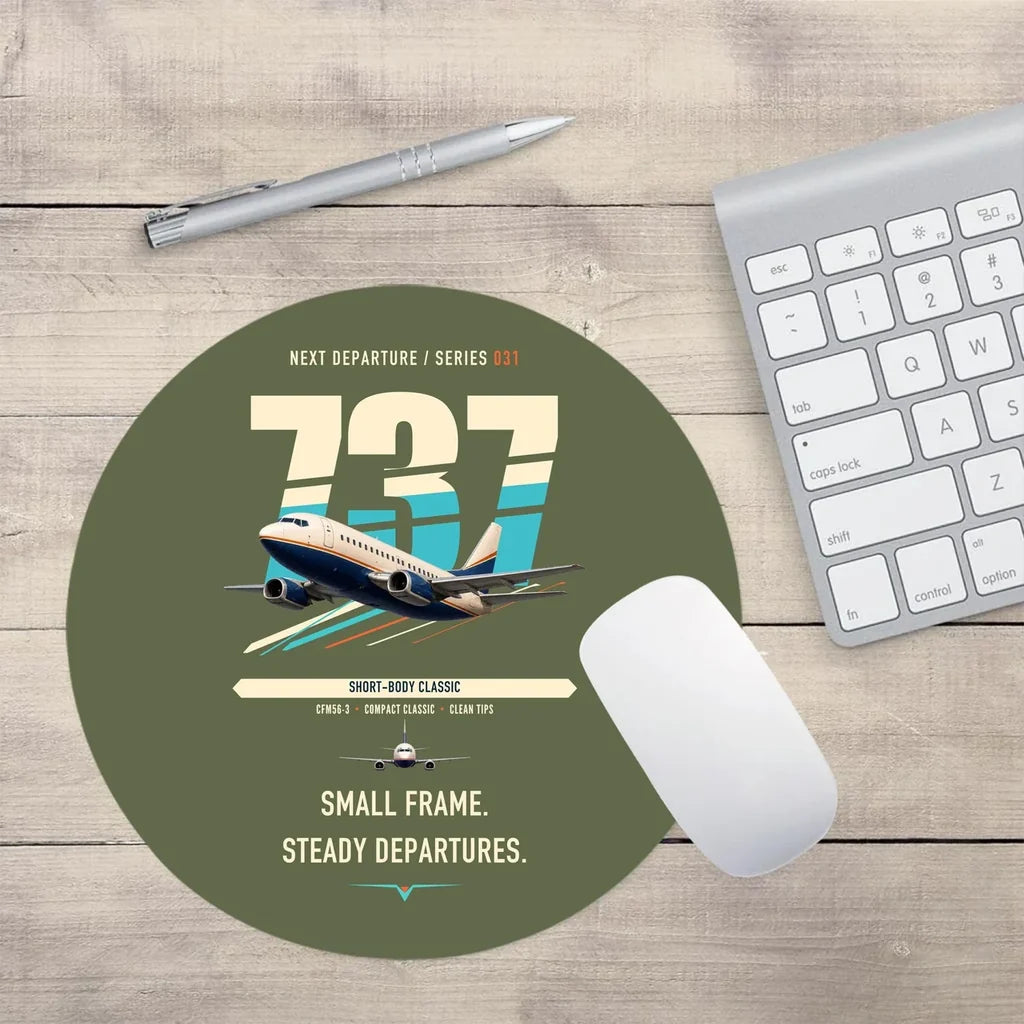 Boeing 737-500 Classic design on green army round mouse pad