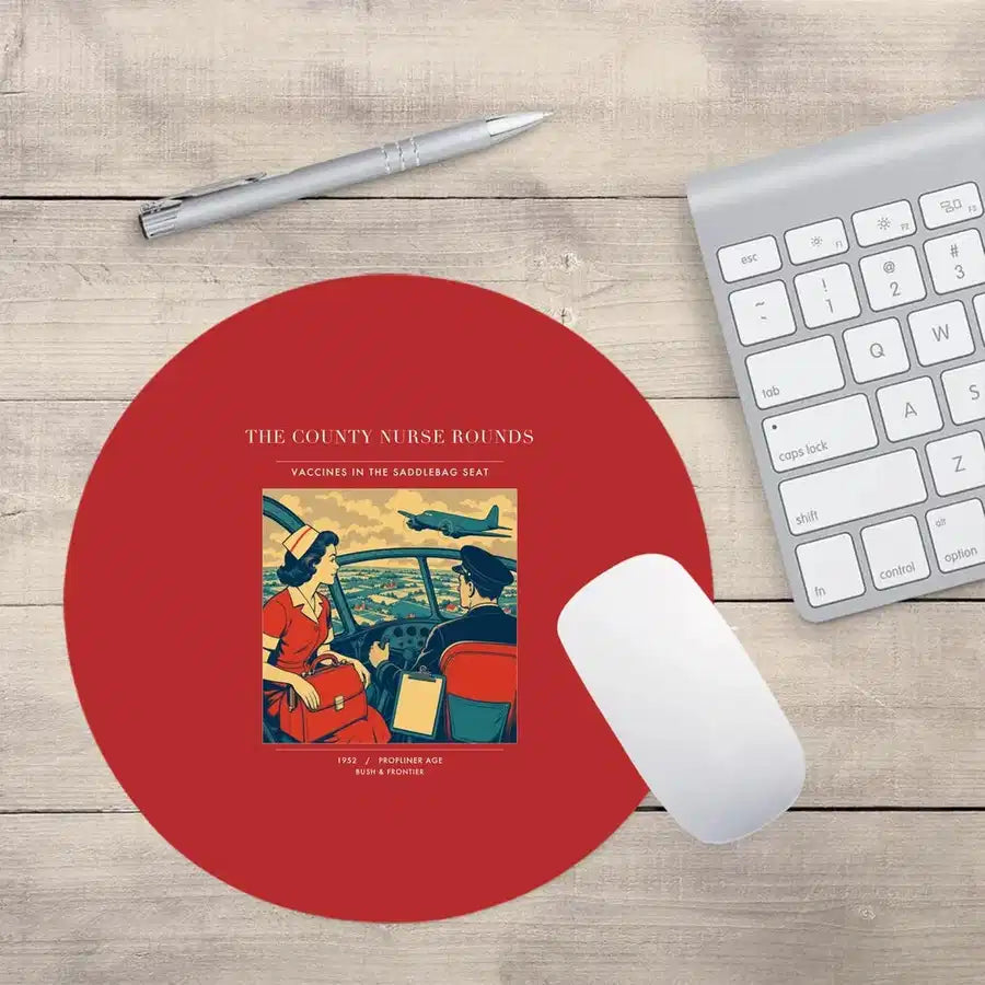 VINTAGE G4481 - The County Nurse Rounds - Designed Mouse Pads design on red round