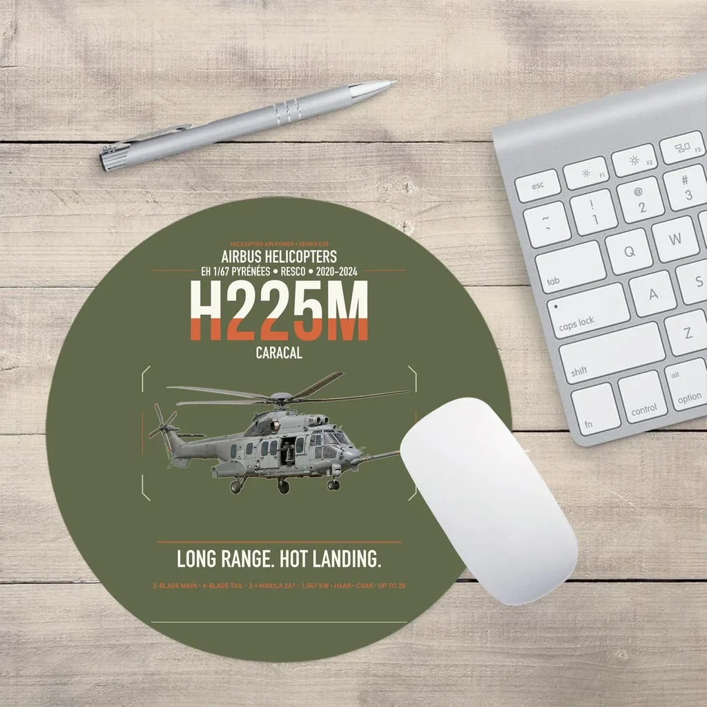 Airbus Helicopters H225M Caracal design on green army round mouse pad