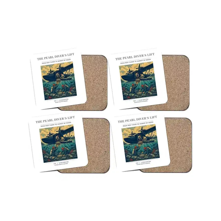 The Pearl Diver's Lift - Designed Coasters design on white 4-pieces-set