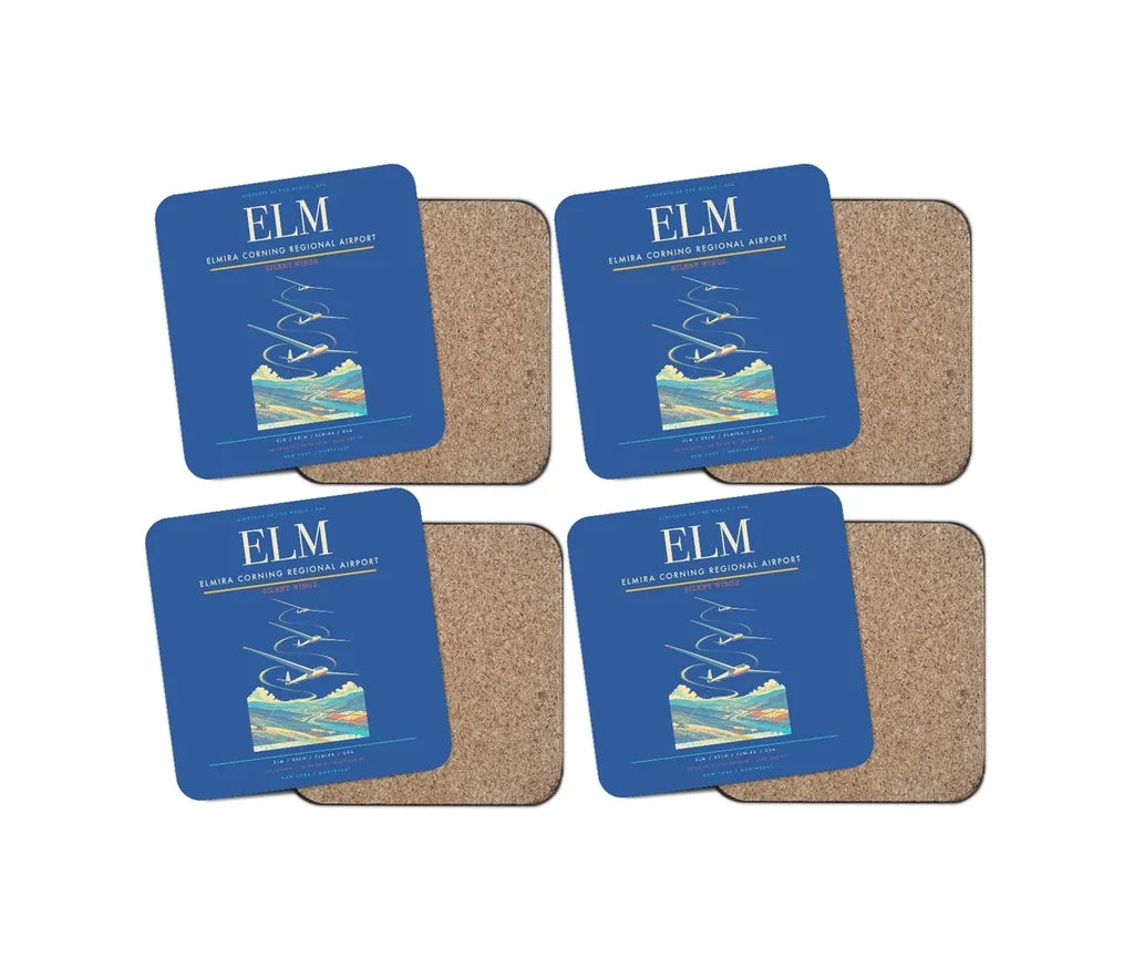 Elmira Corning Regional Airport (ELM) design on blue 4 pieces set coaster