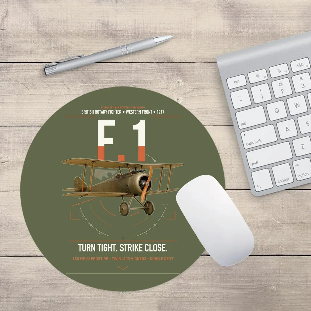Sopwith Camel F.1 design on green army round mouse pad