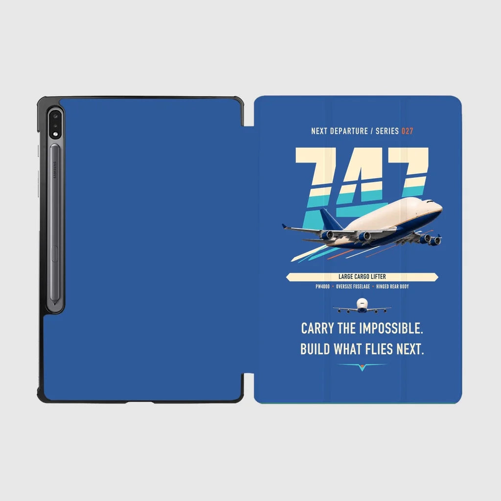 Boeing 747-400 Dreamlifter design on blue samsung tablet tablet case