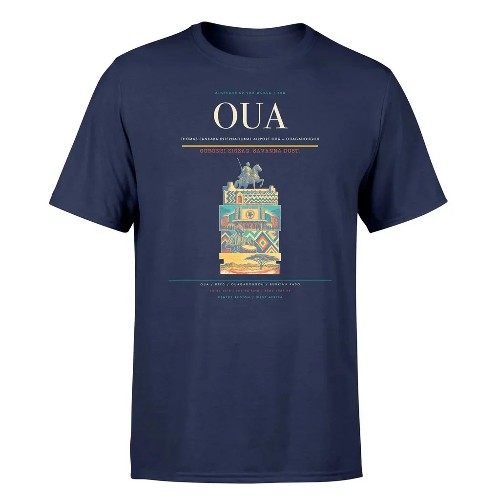 Thomas Sankara International Airport (OUA) T-Shirt single-side front print in Navy Blue | thomas-sankara-international-airport-oua-double-side-t-shirt