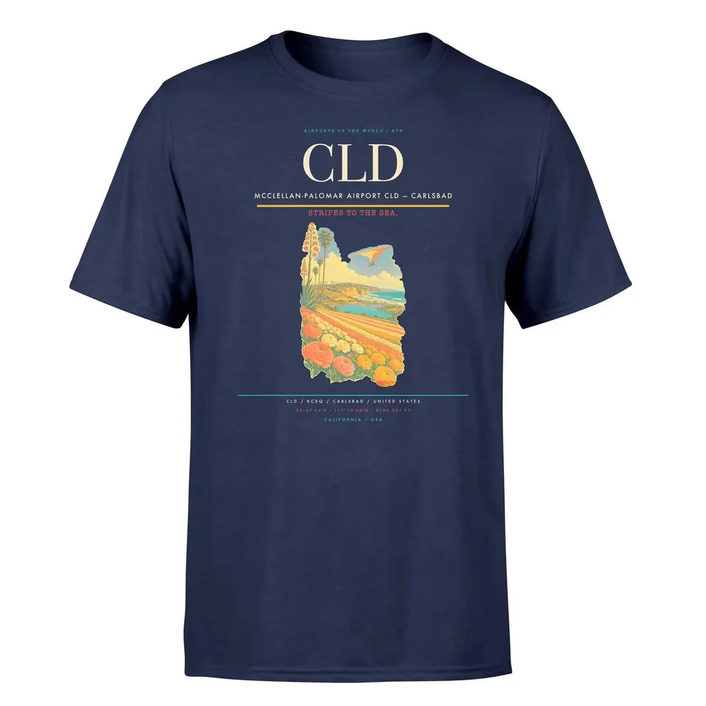 McClellan-Palomar Airport (CLD) T-Shirt single-side front print in Navy Blue | mcclellan-palomar-airport-cld-double-side-t-shirt