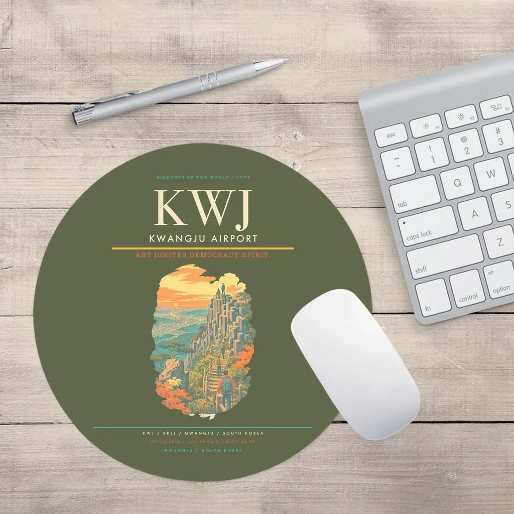 Kwangju Airport (KWJ) design on green army round mouse pad