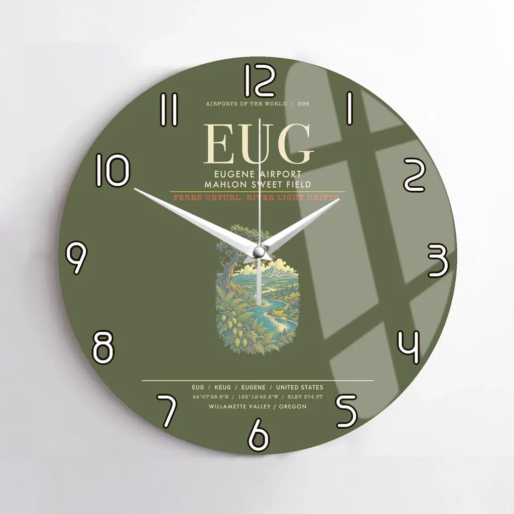 Eugene Airport Mahlon Sweet Field EUG Wall-Clock No-Frame - Green Army