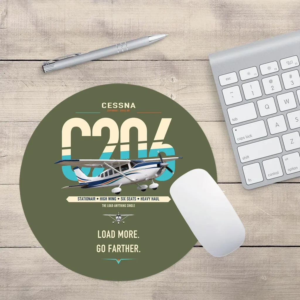 Cessna 206 Stationair design on green army round mouse pad