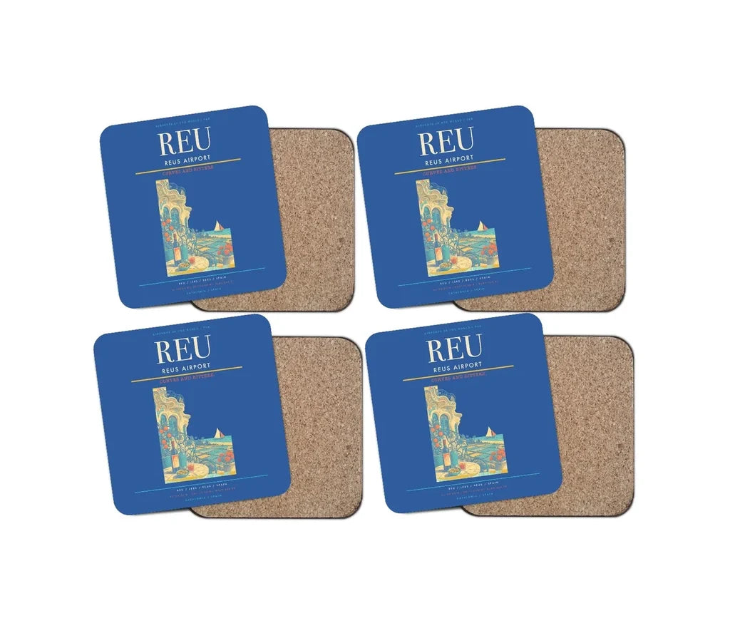 Reus Airport (REU) design on blue 4 pieces set coaster