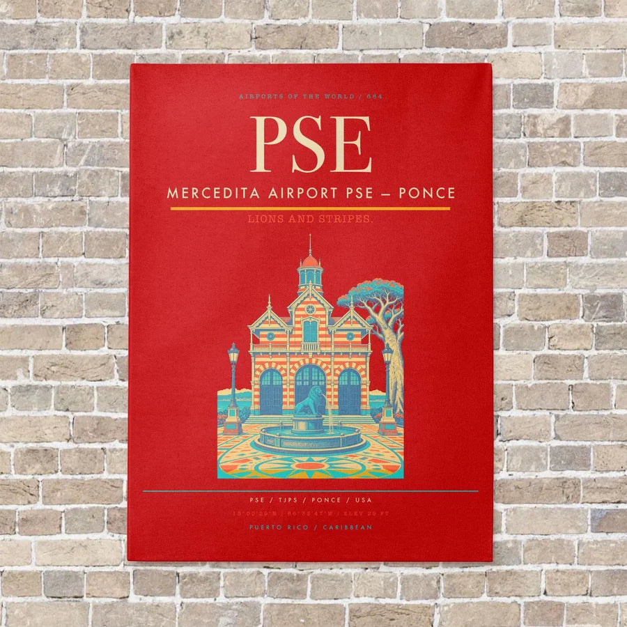 Mercedita Airport PSE — Ponce vertical canvas print - no frame - red background