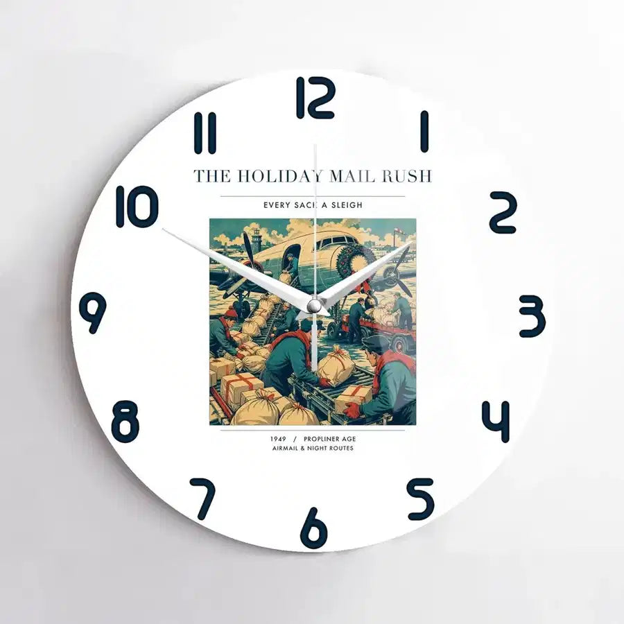 VINTAGE G4255 - The Holiday Mail Rush - Designed Wall Clocks design on white no-frame