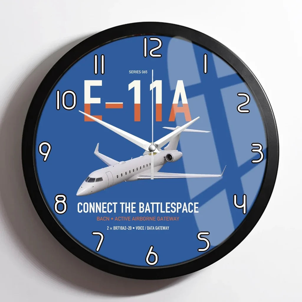 E-11A BACN design on blue framed wall clock