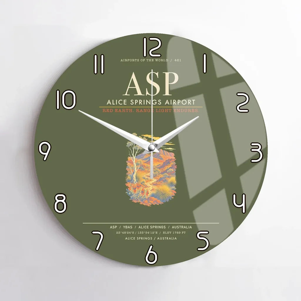 Alice Springs Airport ASP Wall-Clock No-Frame - Green Army
