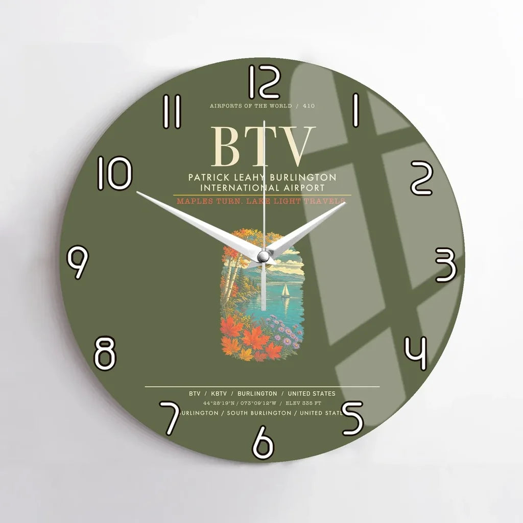 Patrick Leahy Burlington International Airport BTV Wall-Clock No-Frame - Green Army