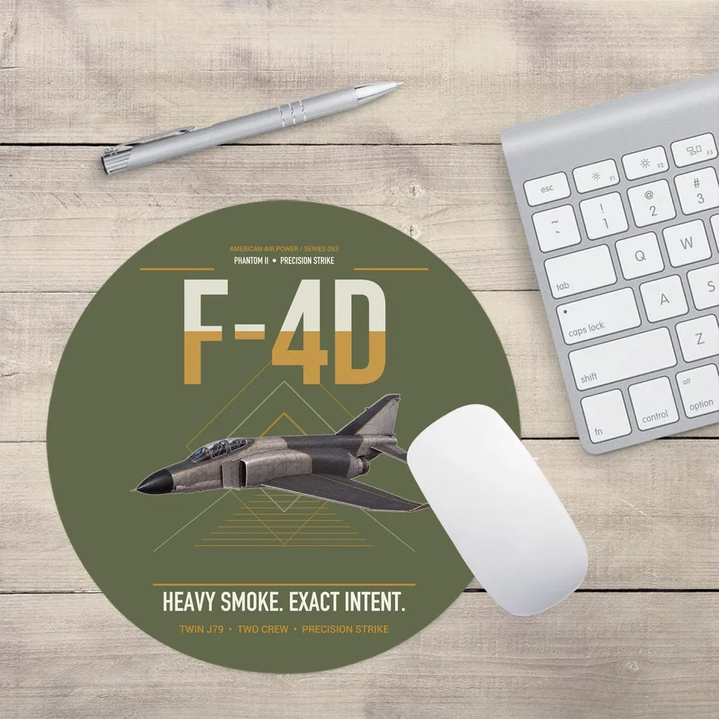 F-4D Phantom II design on green army round mouse pad