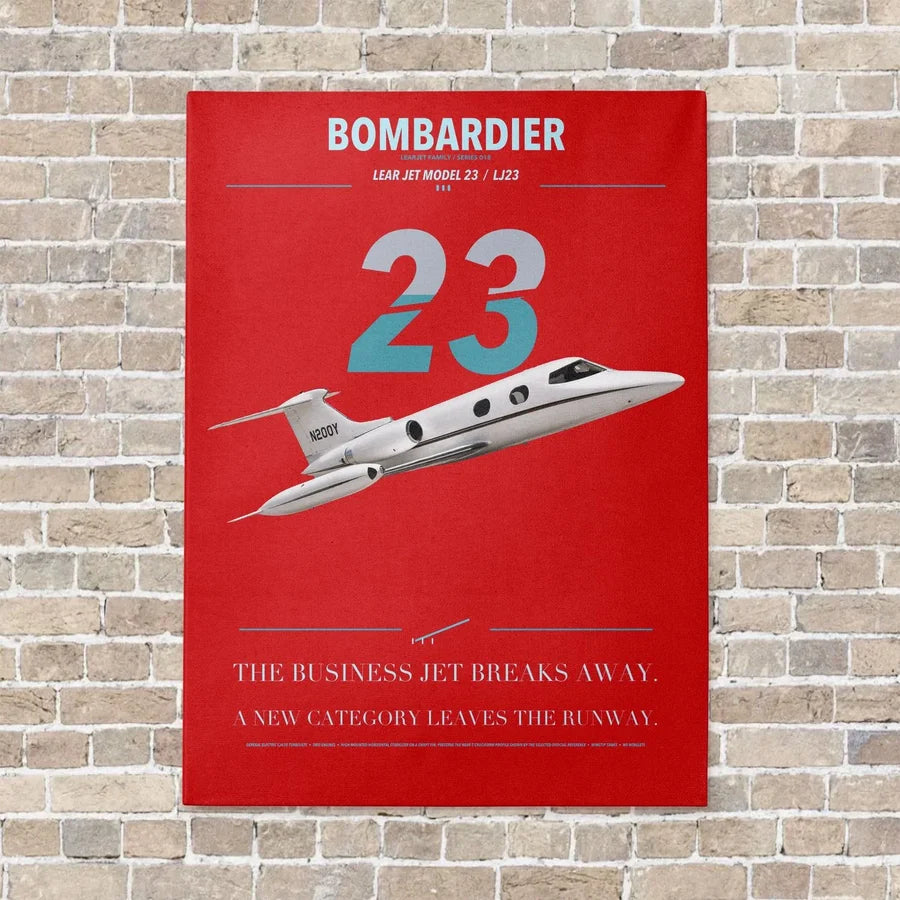 Bombardier Learjet 23 vertical canvas print - no frame - red background