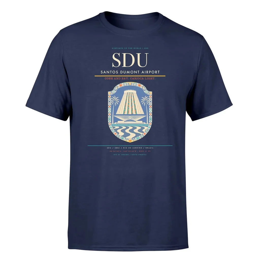 Santos Dumont Airport (SDU) T-Shirt single-side front print in Navy Blue | santos-dumont-airport-sdu-double-side-t-shirt