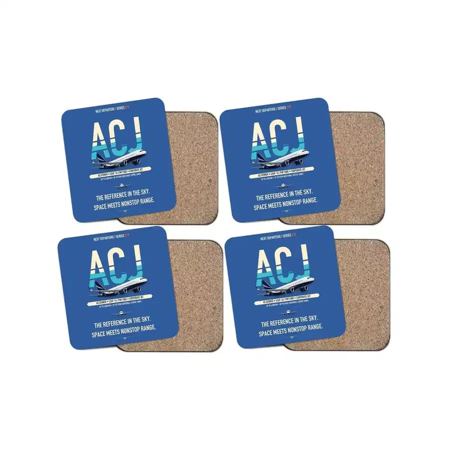 Airbus ACJ320neo design on blue 4 pieces set coaster