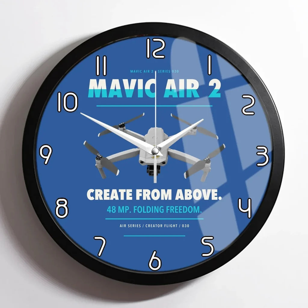 DJI Mavic Air 2 design on blue framed wall clock