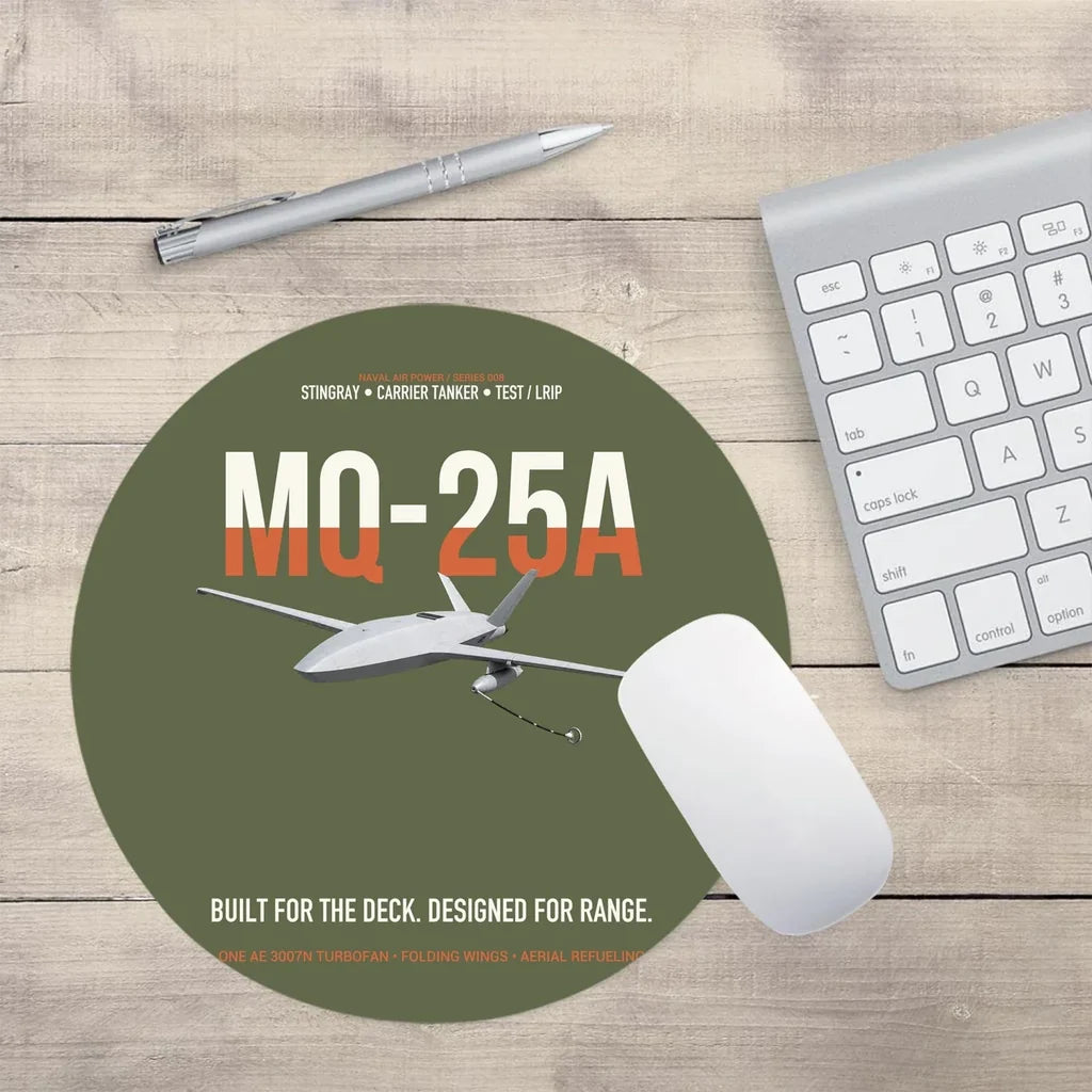 MQ-25A STINGRAY design on green army round mouse pad
