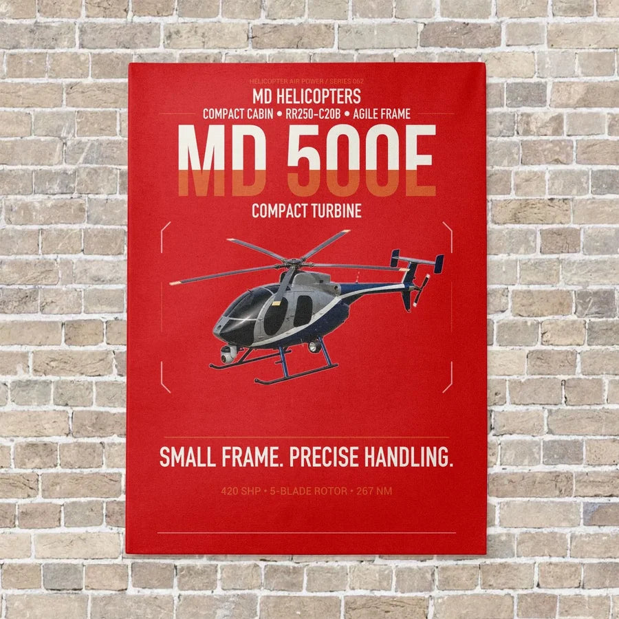 MD Helicopters MD 500E vertical canvas print - no frame - red background
