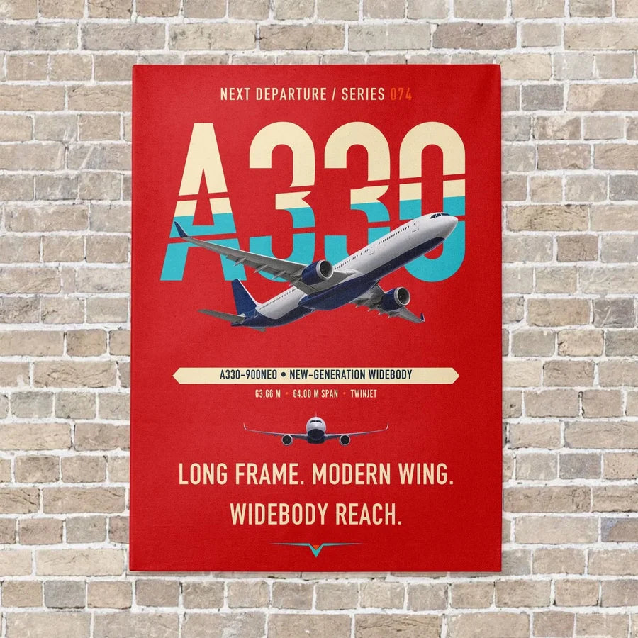 Airbus A330-900neo vertical canvas print - no frame - red background