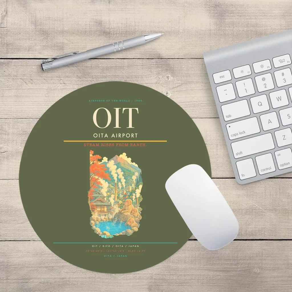 Oita Airport (OIT) design on green army round mouse pad