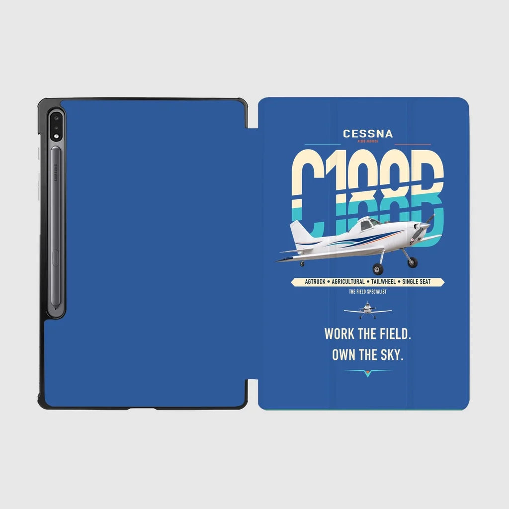 Cessna A188B AgTruck design on blue samsung tablet tablet case