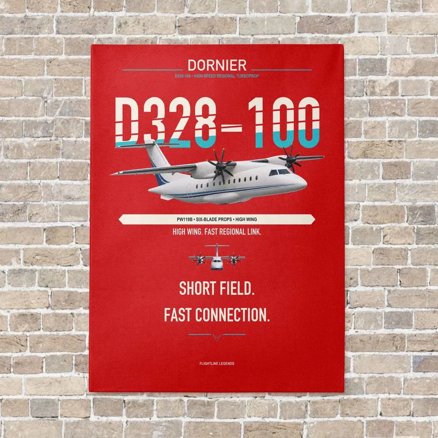 Dornier D328-100 vertical canvas print - no frame - red background