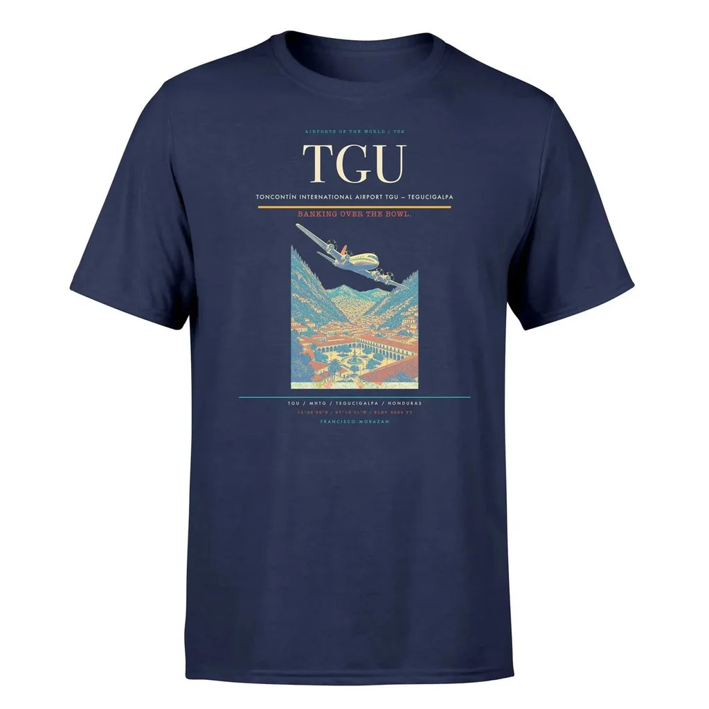Toncontín International Airport (TGU) T-Shirt single-side front print in Navy Blue | toncontín-international-airport-tgu-double-side-t-shirt