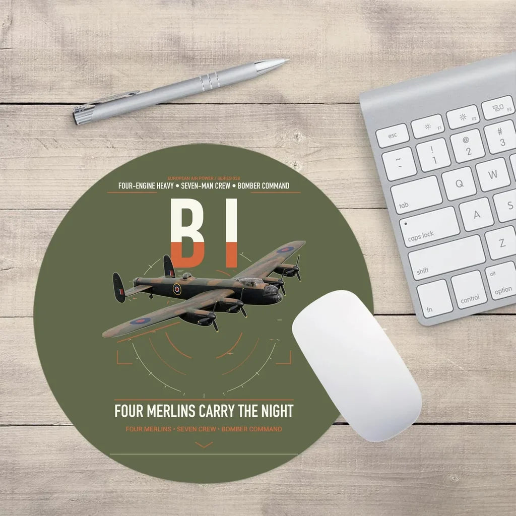 Avro Lancaster B I design on green army round mouse pad
