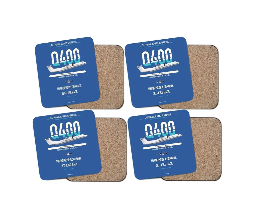 De Havilland Dash 8-400 design on blue 4 pieces set coaster