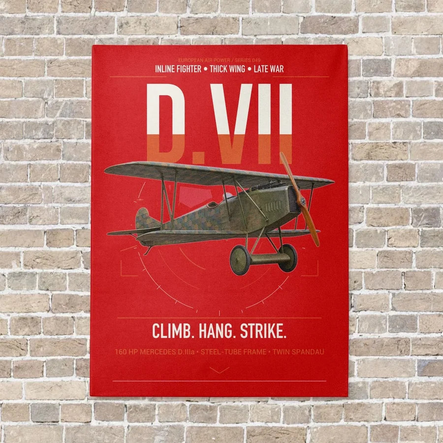 Fokker D.VII vertical canvas print - no frame - red background