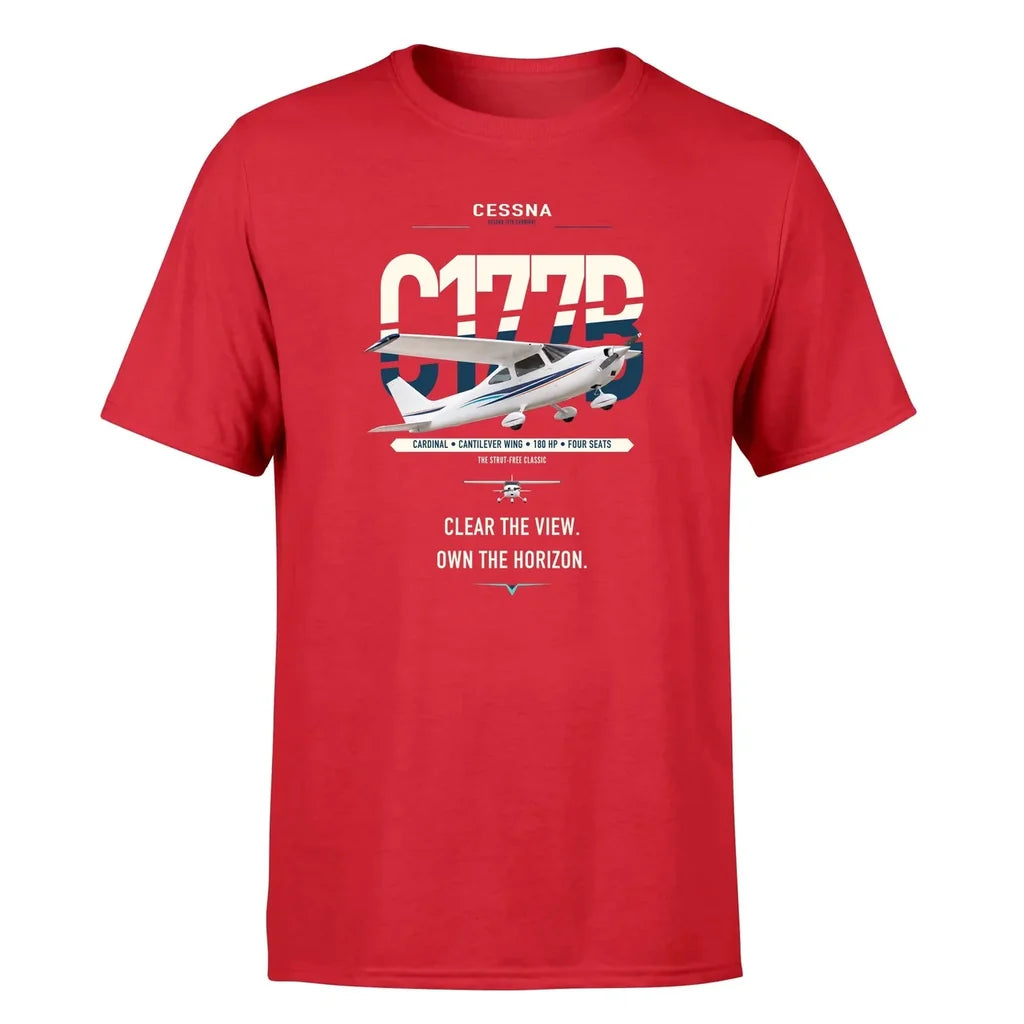 Cessna 177B Cardinal design on red t-shirt, single-side print