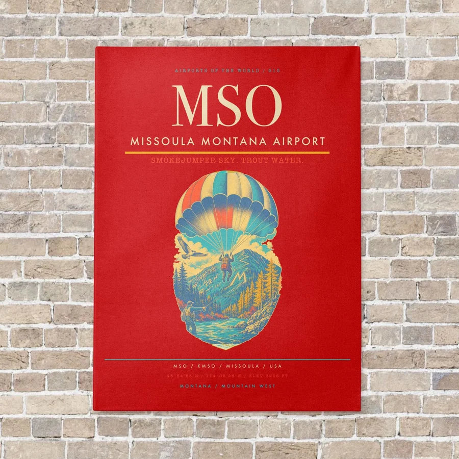 Missoula Montana Airport MSO vertical canvas print - no frame - red background