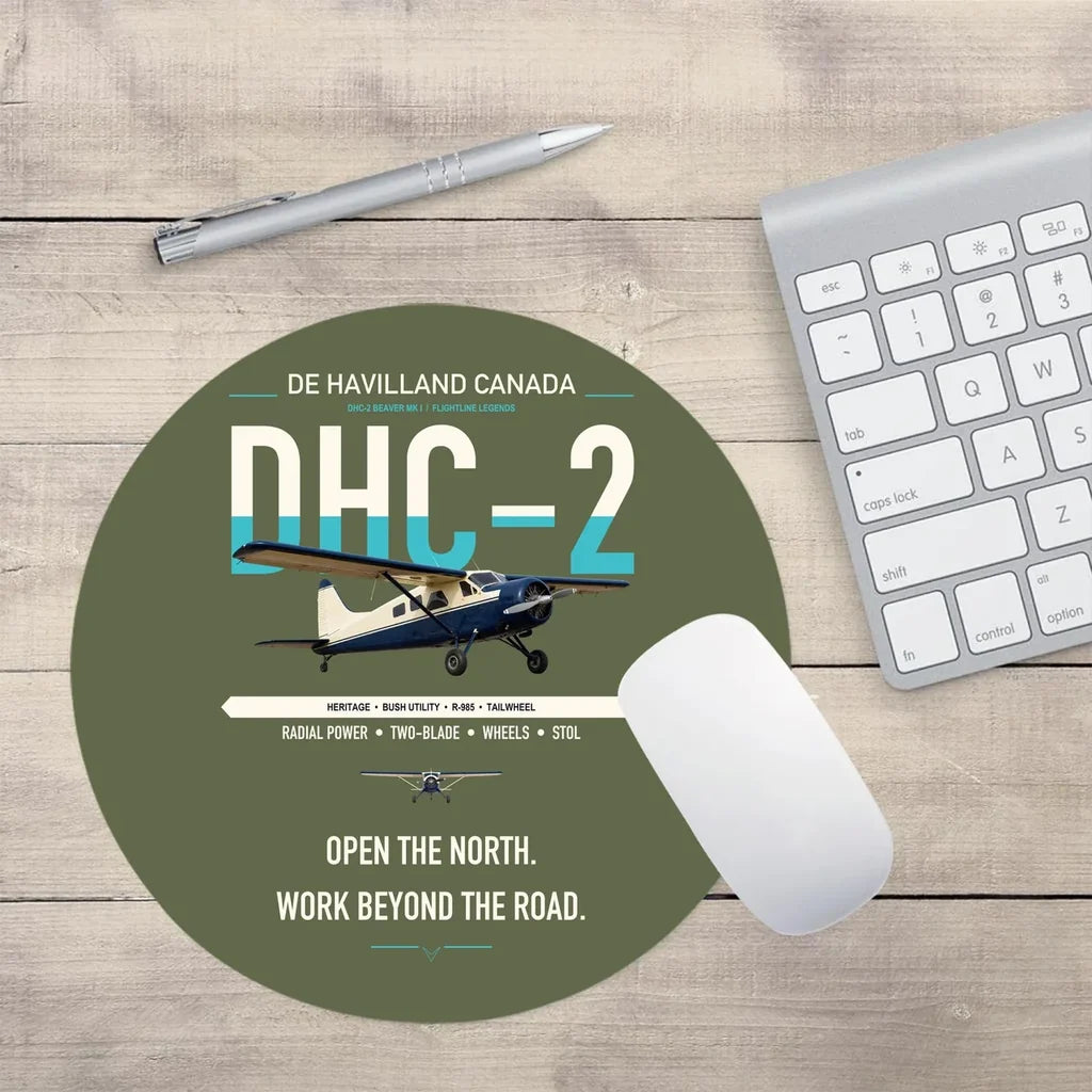 DHC-2 Beaver Mk I design on green army round mouse pad