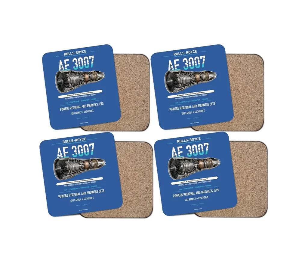 AE 3007 design on blue 4 pieces set coaster