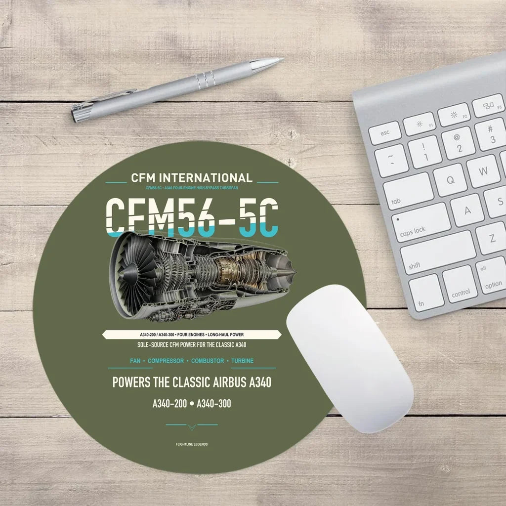 CFM56-5C design on green army round mouse pad