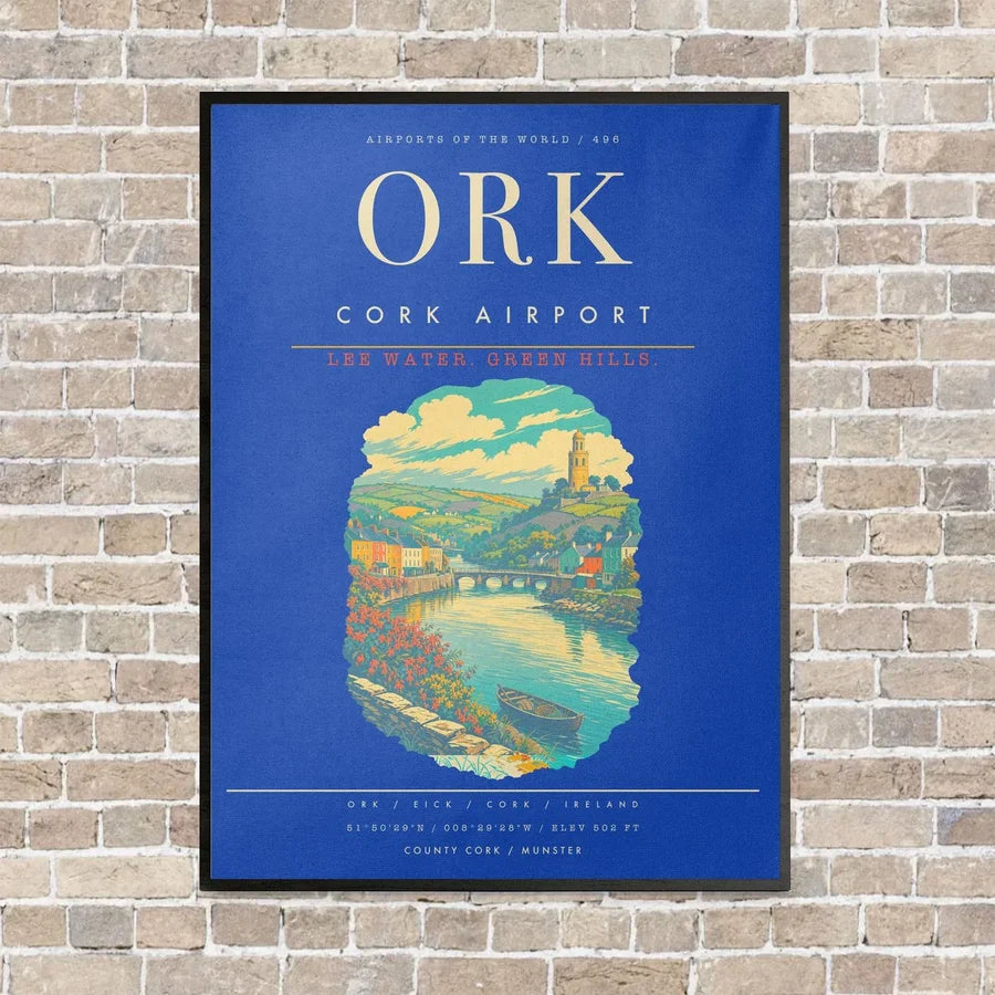Cork Airport ORK - Canvas Framed - Blue