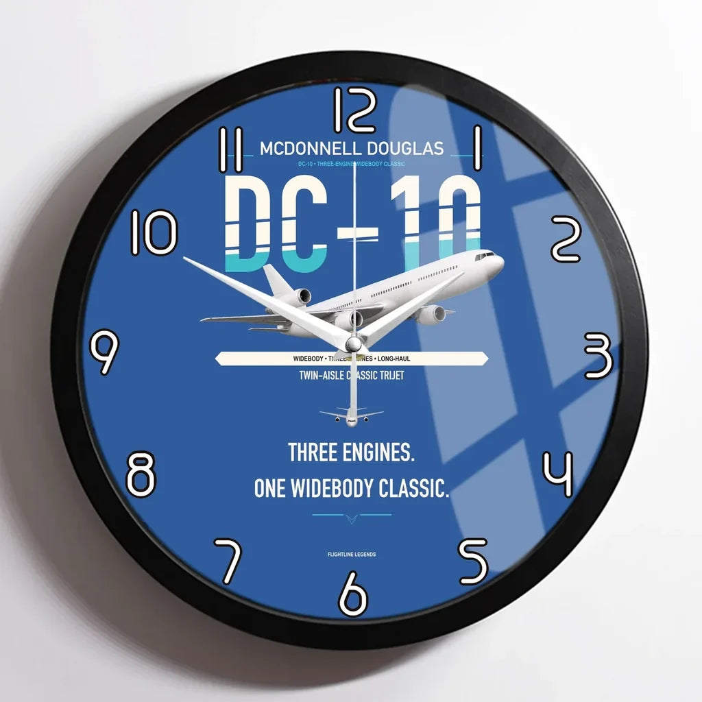 McDonnell Douglas DC-10 design on blue framed wall clock