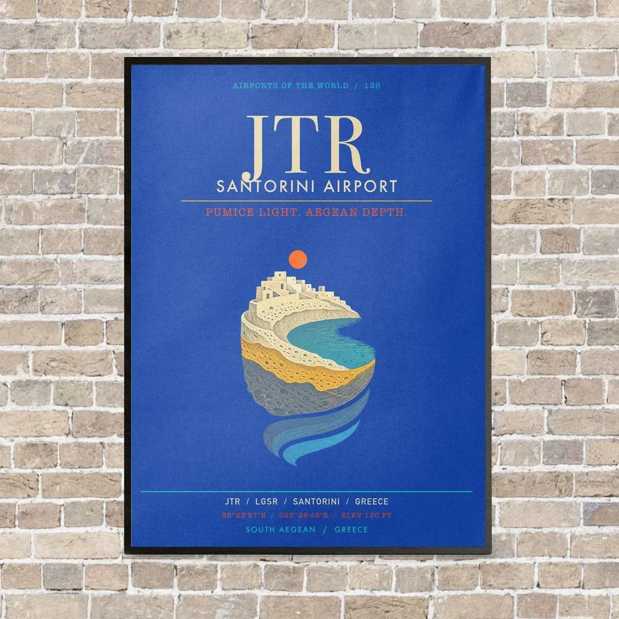 Santorini Airport JTR - Canvas Framed - Blue